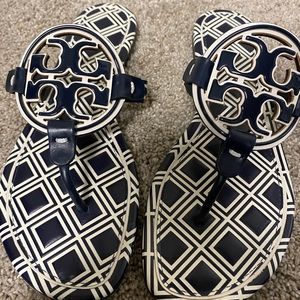 Tory Burch Metal Miller Sandals - Navy Blue, Size 9